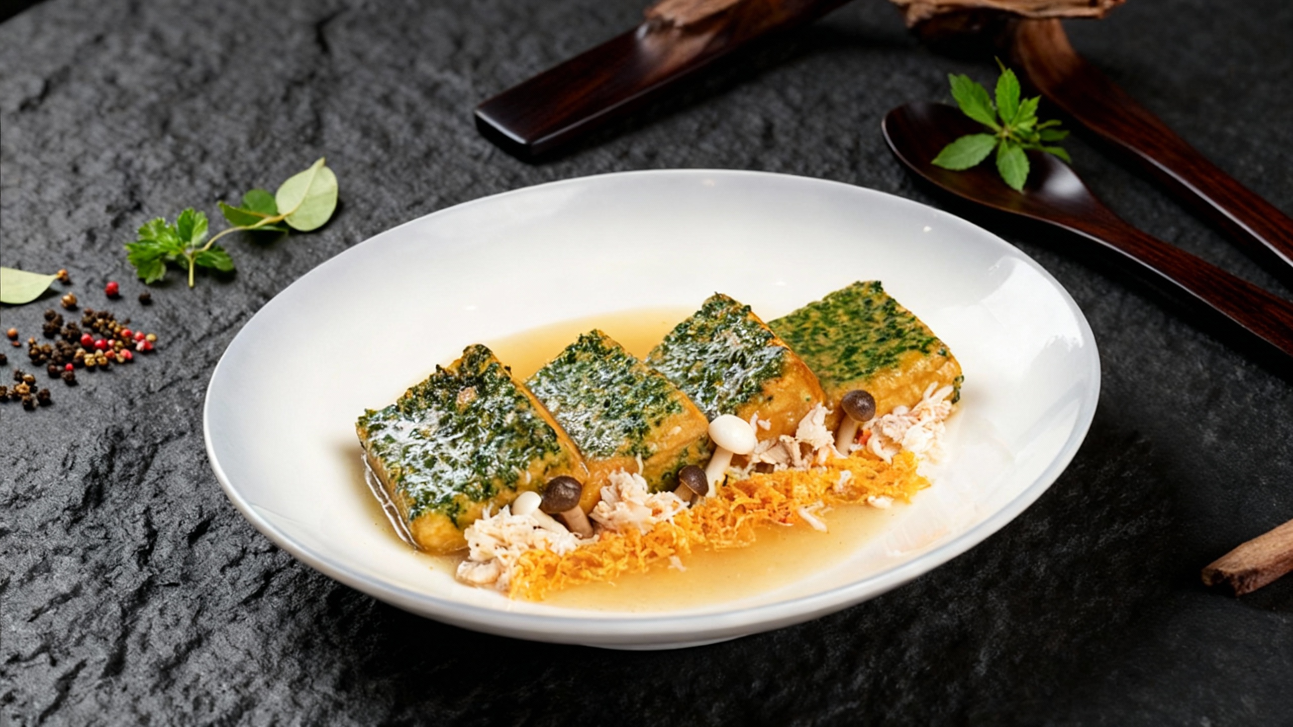 干贝蟹肉扒豆腐 BRAISED BEANCURD WITH CRAB MEAT CONPOY